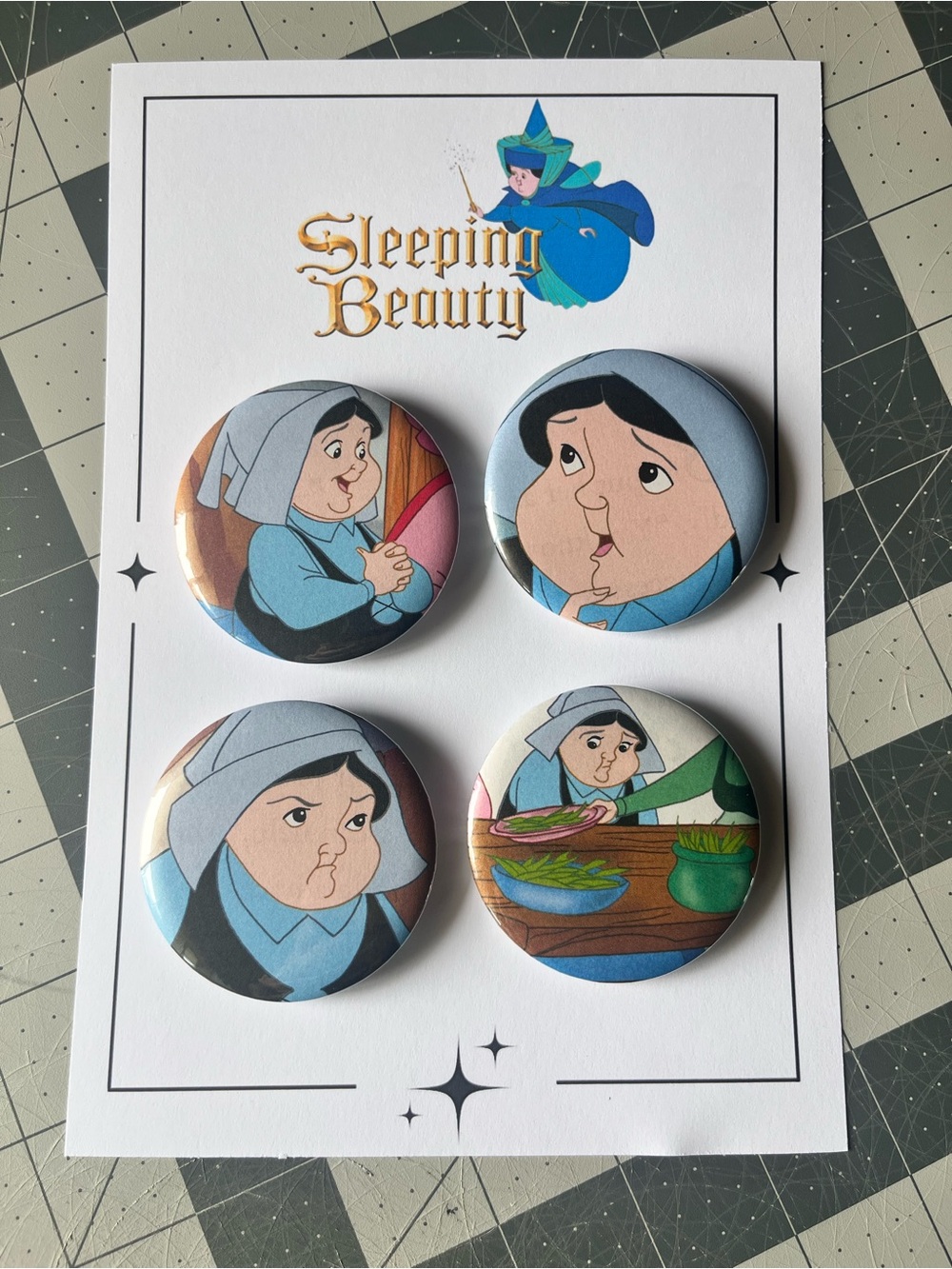 Sleeping Beauty Fairy Godmother Button Pin Set